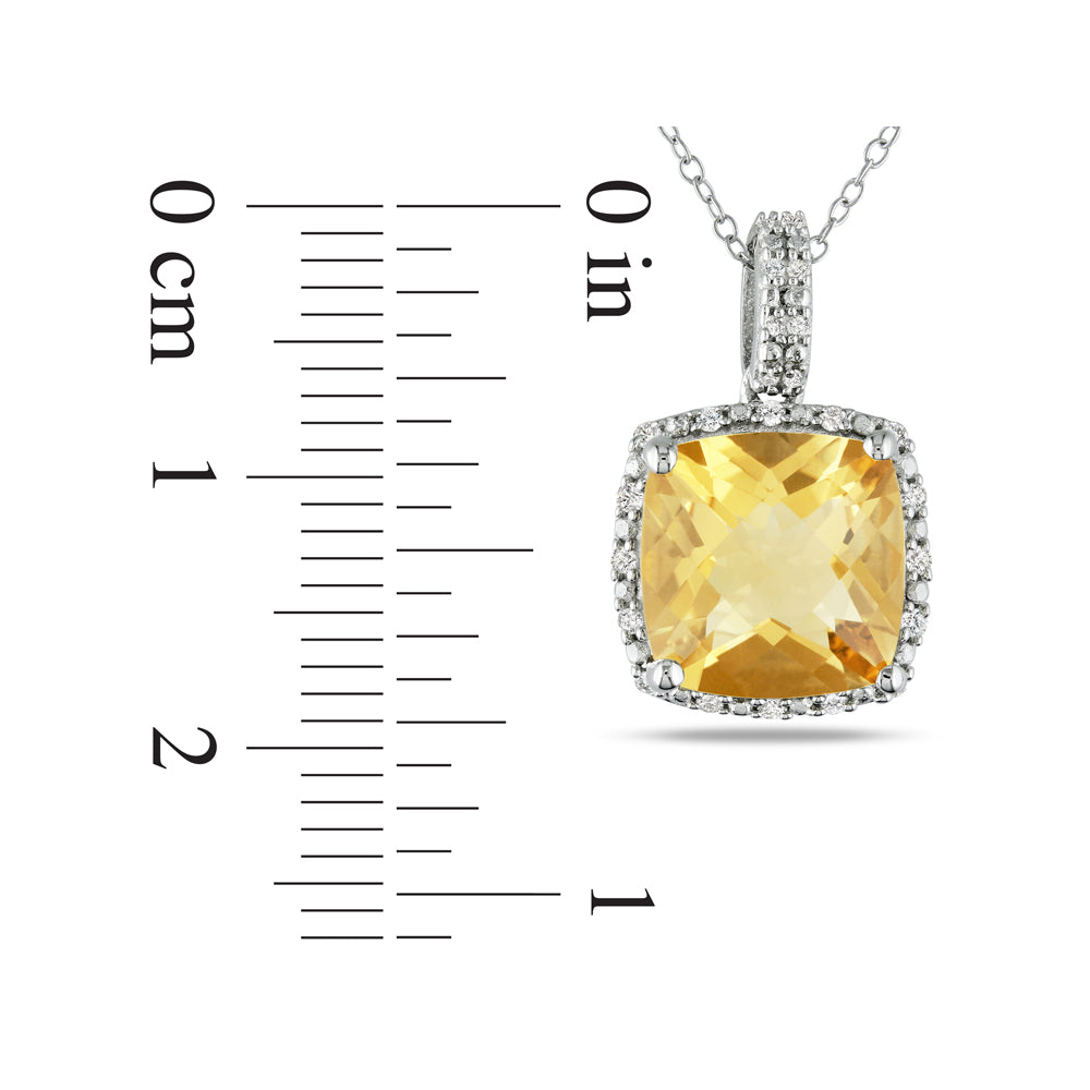 4.00 Carat (ctw) Citrine Halo Pendant Necklace in Sterling Silver with Chain and Accent Diamonds Image 2