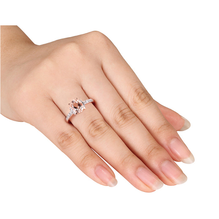 1.14 Carat (ctw) Morganite Ring with Diamonds in Rose Pink Plated Sterling Silver Image 3