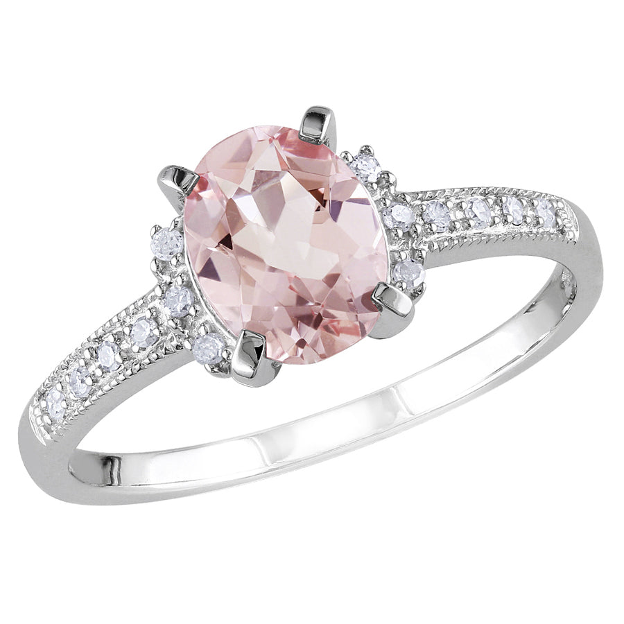 1.14 Carat (ctw) Morganite Ring with Diamonds in Sterling Silver Image 1