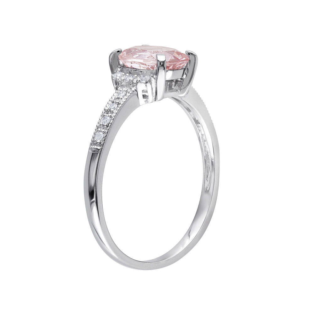 1.14 Carat (ctw) Morganite Ring with Diamonds in Sterling Silver Image 2
