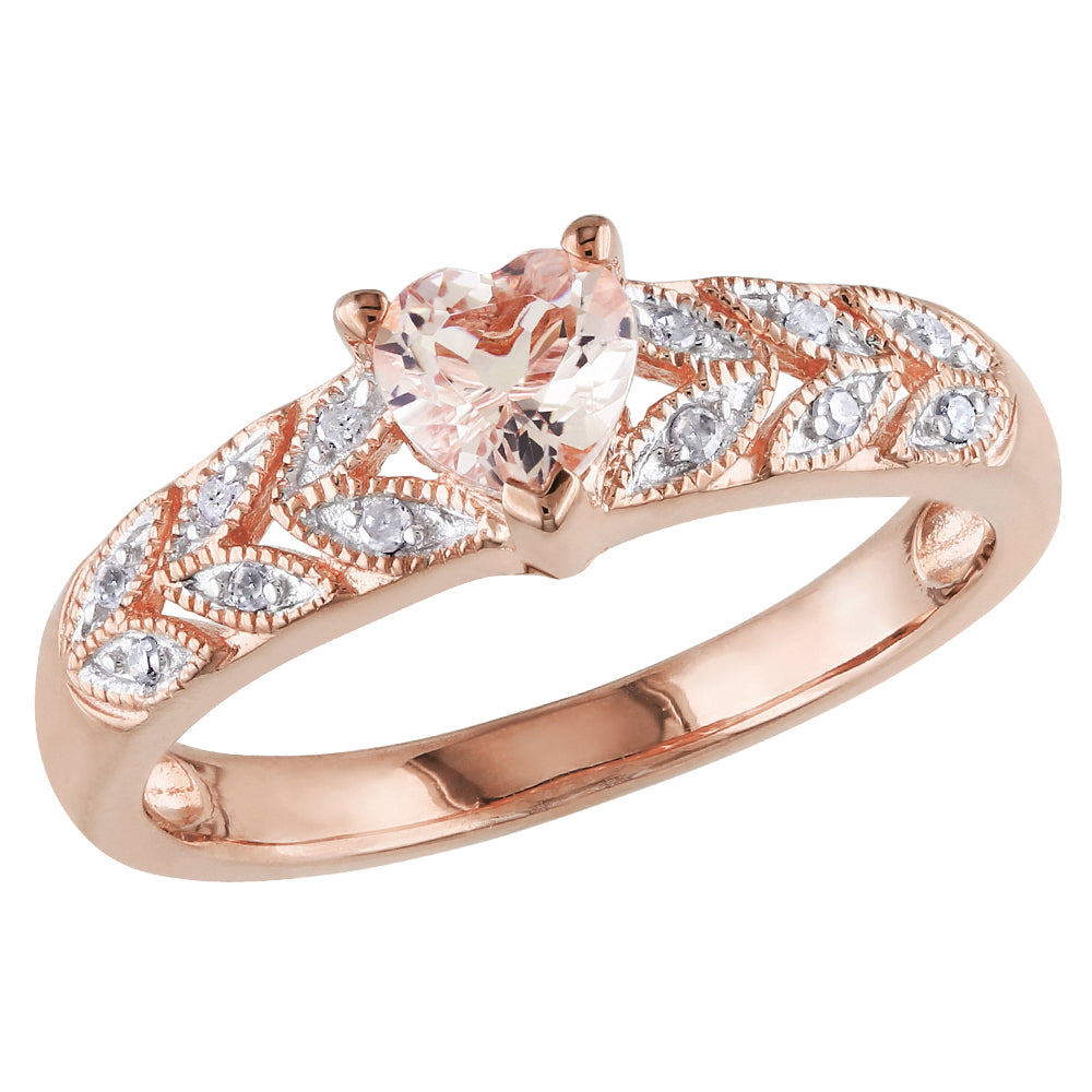 1/2 Carat (ctw) Morganite Heart Promise Ring with Diamonds in Rose Plated Sterling Silver Image 1