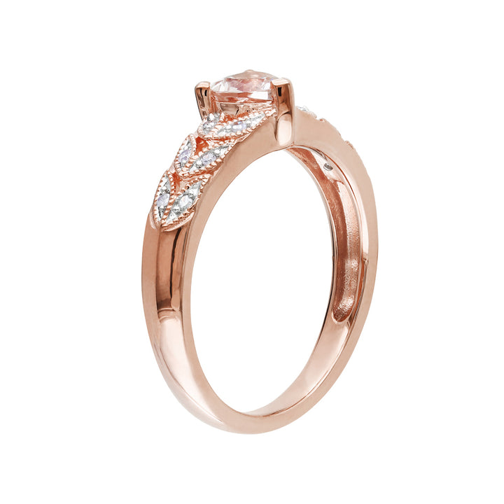 1/2 Carat (ctw) Morganite Heart Promise Ring with Diamonds in Rose Plated Sterling Silver Image 2