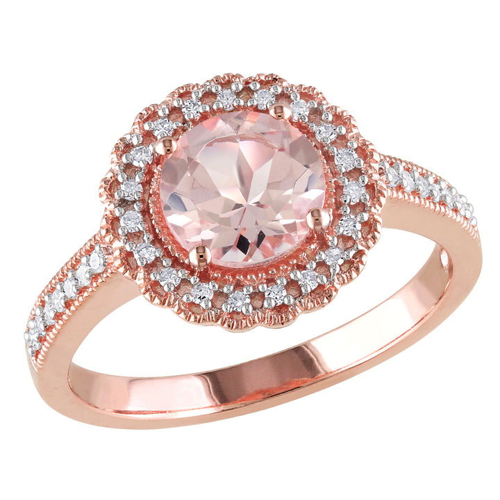 Morganite Ring 1.16 Carat (ctw) with Diamond Halo in Rose Sterling Silver Image 1