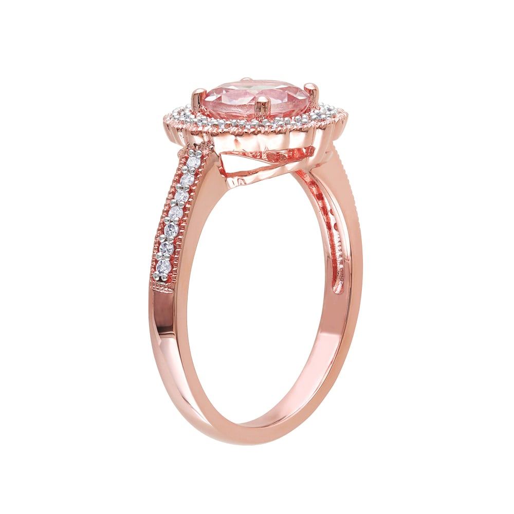 Morganite Ring 1.16 Carat (ctw) with Diamond Halo in Rose Sterling Silver Image 2