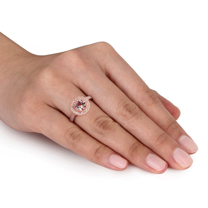 Morganite Ring 1.16 Carat (ctw) with Diamond Halo in Rose Sterling Silver Image 3