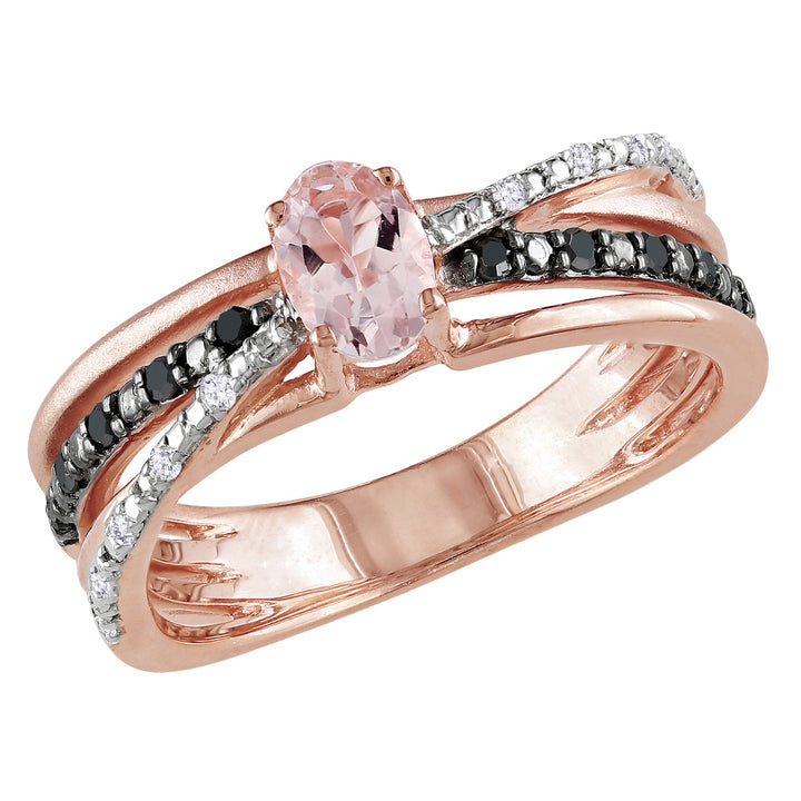 1/2 Carat (ctw) Morganite Ring with Black and White Diamonds in Rose Plated Sterling Silver Image 1