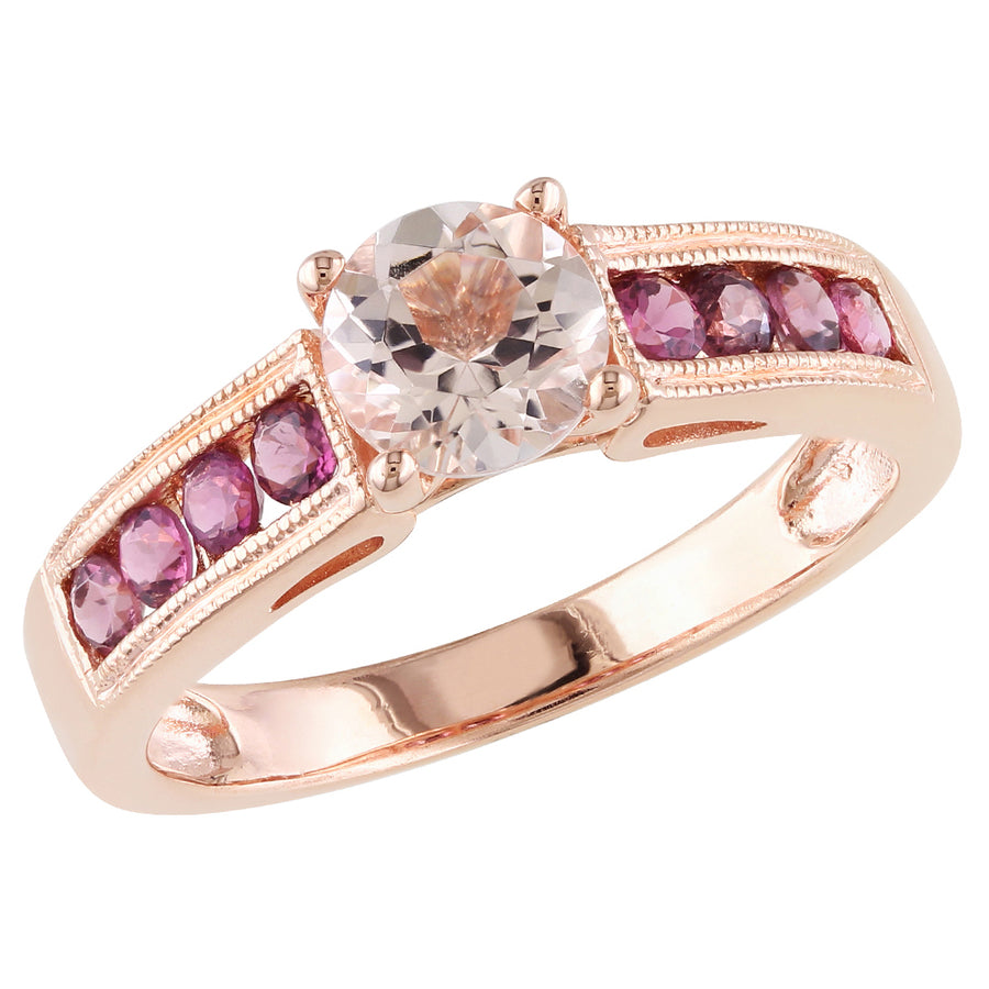 1.17 Carat (ctw) Morganite and Pink Tourmaline Ring in Rose Plated Sterling Silver Image 1