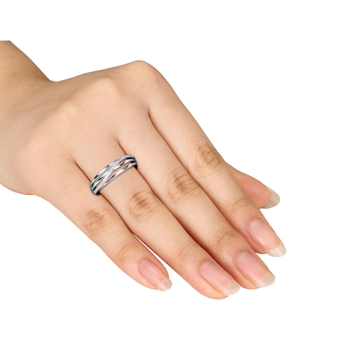 Accent Diamond Crossover Promise Ring in Sterling Silver Image 3