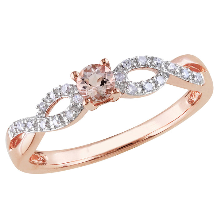 1/5 Carat (ctw) Morganite Ring with Diamonds in Rose Plated Sterling Silver Image 1