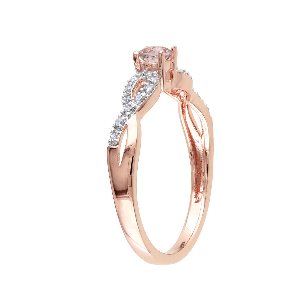 1/5 Carat (ctw) Morganite Ring with Diamonds in Rose Plated Sterling Silver Image 2