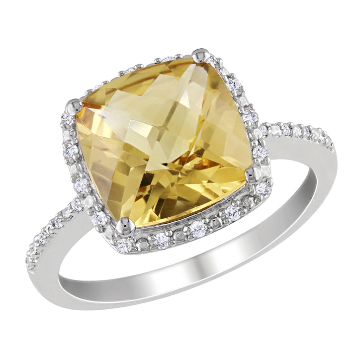 Citrine and Diamond 4.10 Carat (ctw) Halo Ring in Sterling Silver Image 1