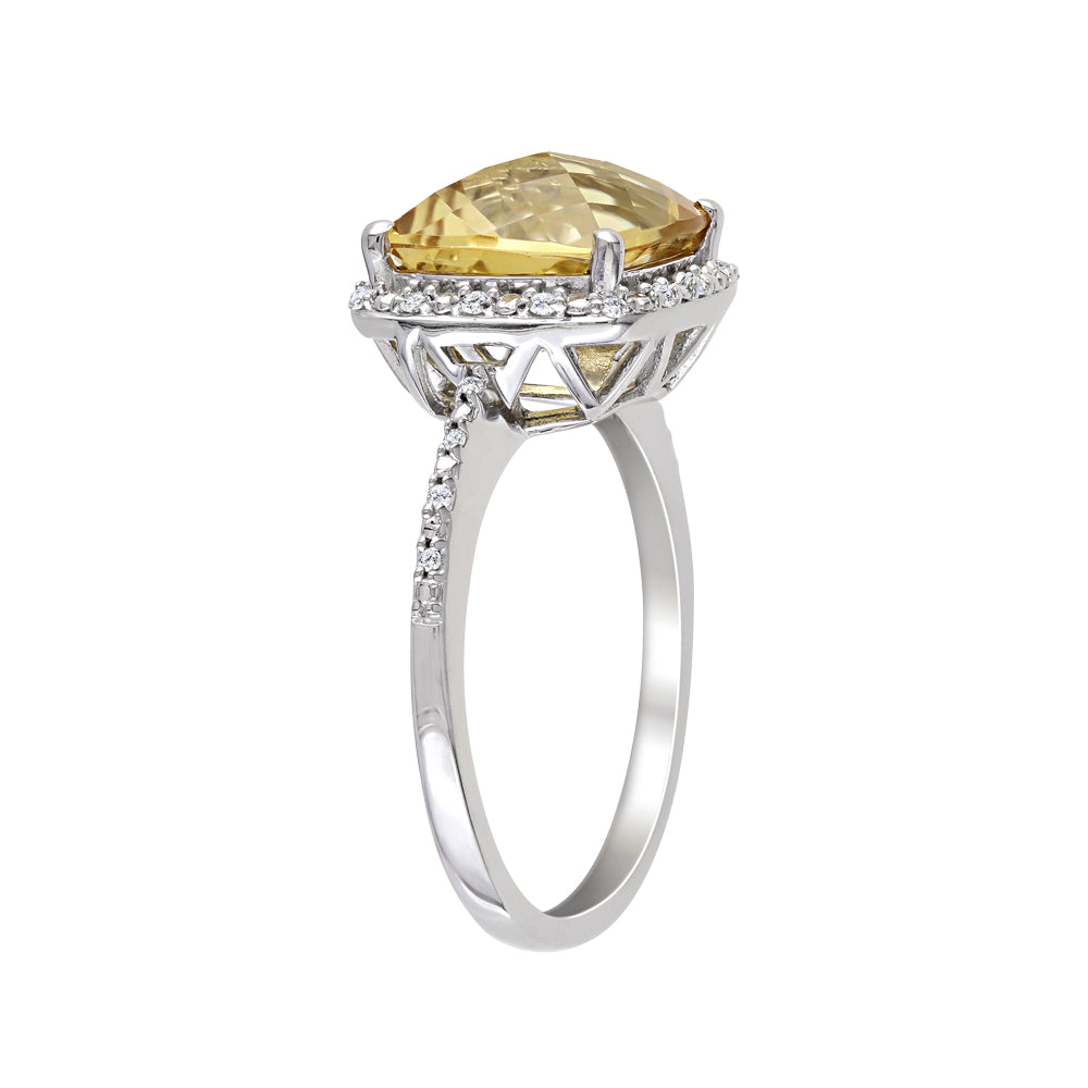 Citrine and Diamond 4.10 Carat (ctw) Halo Ring in Sterling Silver Image 2