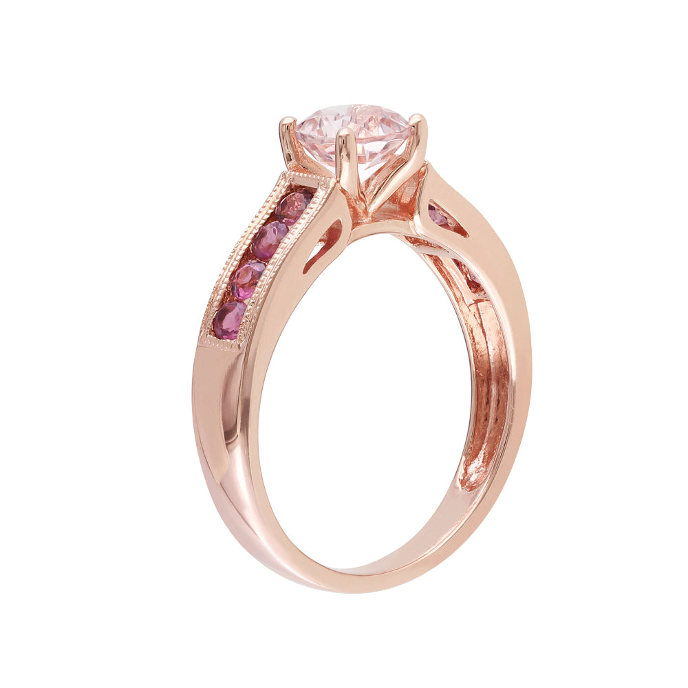 1.17 Carat (ctw) Morganite and Pink Tourmaline Ring in Rose Plated Sterling Silver Image 2