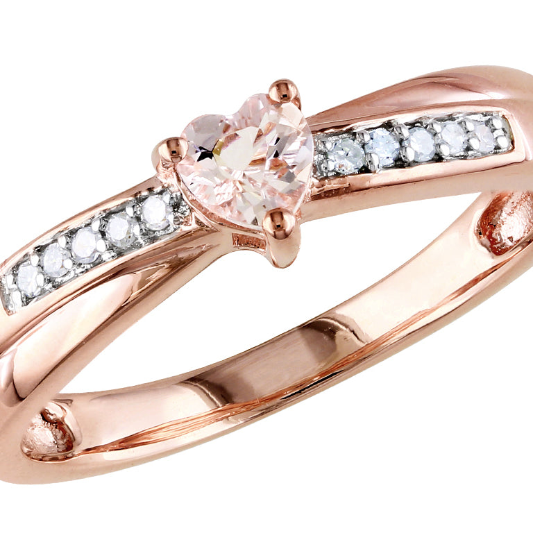 1/4 Carat (ctw) Morganite Heart Ring with Diamonds in Rose Plated Sterling Silver Image 1