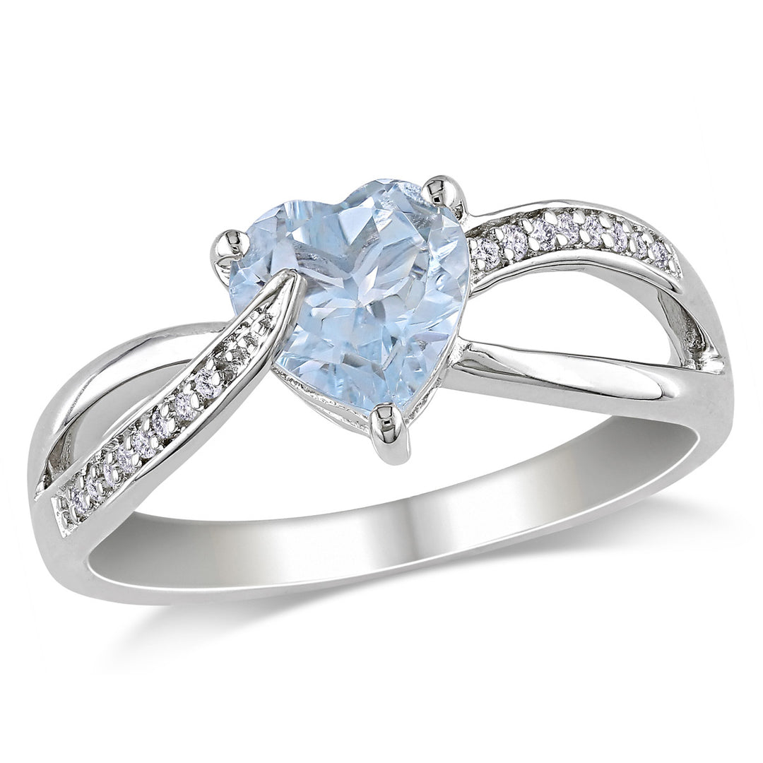 Aquamarine Heart Ring 1.50 Carat (ctw) with Diamonds in Sterling Silver Image 1