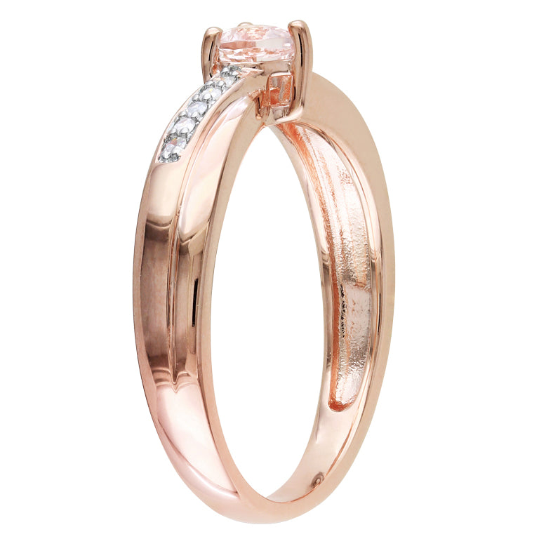 1/4 Carat (ctw) Morganite Heart Ring with Diamonds in Rose Plated Sterling Silver Image 2