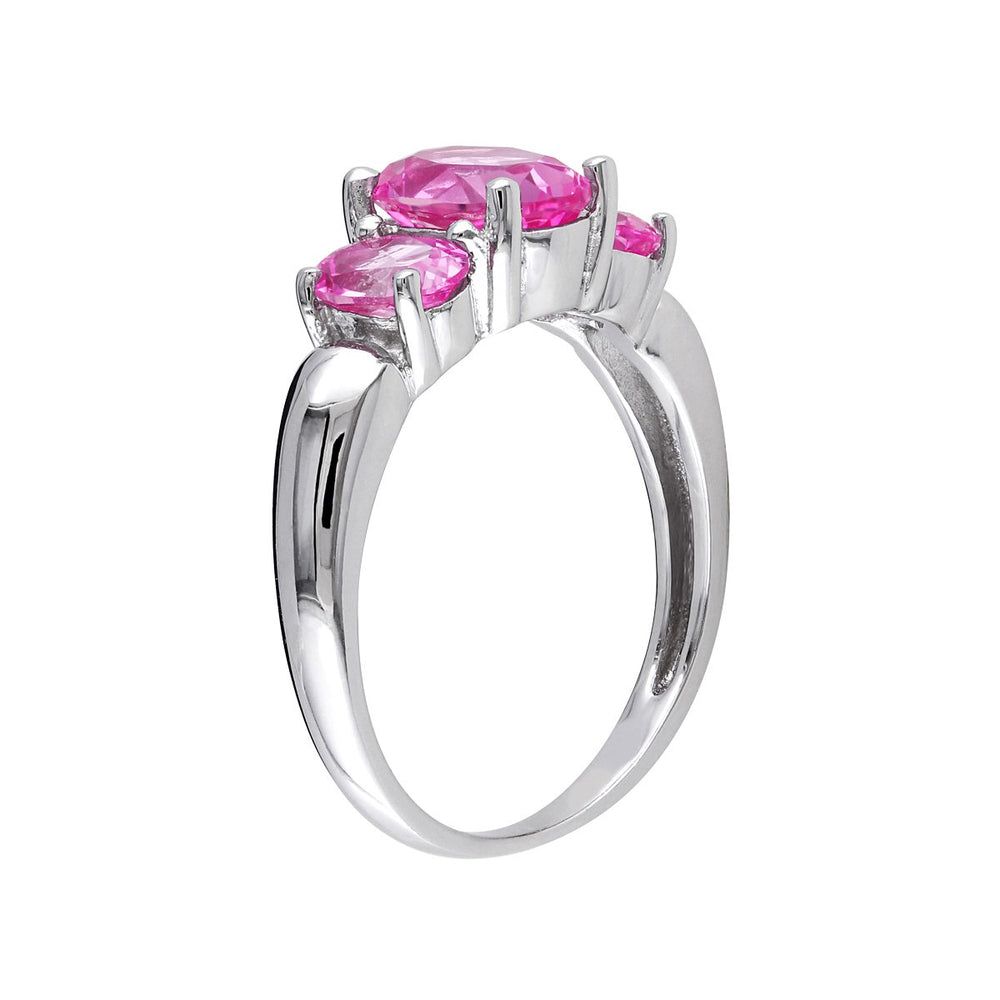 5.00 Carat (ctw) Lab-Created Pink Sapphire Three-stone Ring in Sterling Silver Image 2