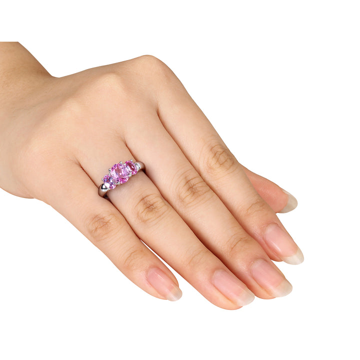 5.00 Carat (ctw) Lab-Created Pink Sapphire Three-stone Ring in Sterling Silver Image 3