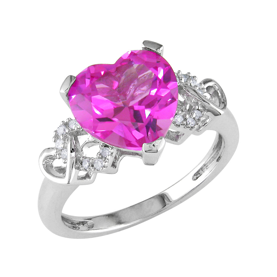 4.20 Carat (ctw) Lab-Created Pink Sapphire Heart Ring in Sterling Silver Image 1