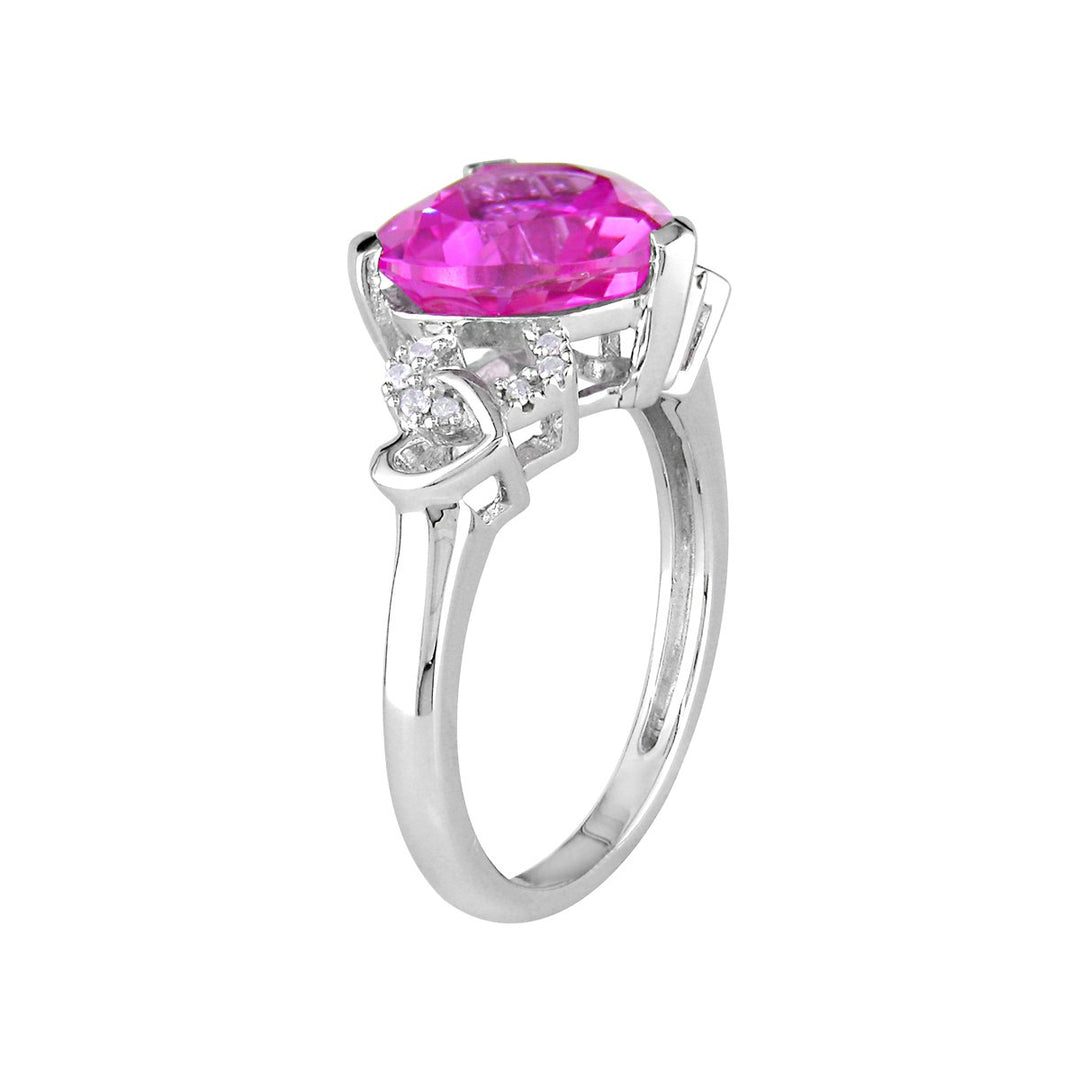 4.20 Carat (ctw) Lab-Created Pink Sapphire Heart Ring in Sterling Silver Image 2