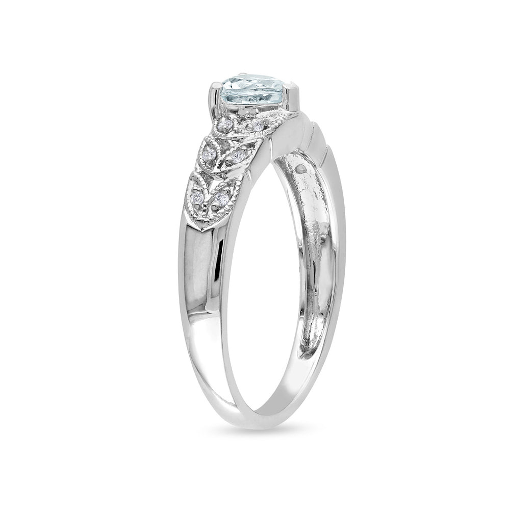 2/5 Carat (ctw) Aquamarine Heart Ring in Sterling Silver with Accent Diamonds Image 2