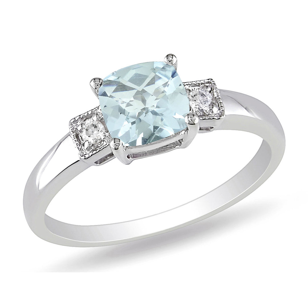 Aquamarine Ring 4/5 Carat (ctw) with Diamonds in Sterling Silver Image 1