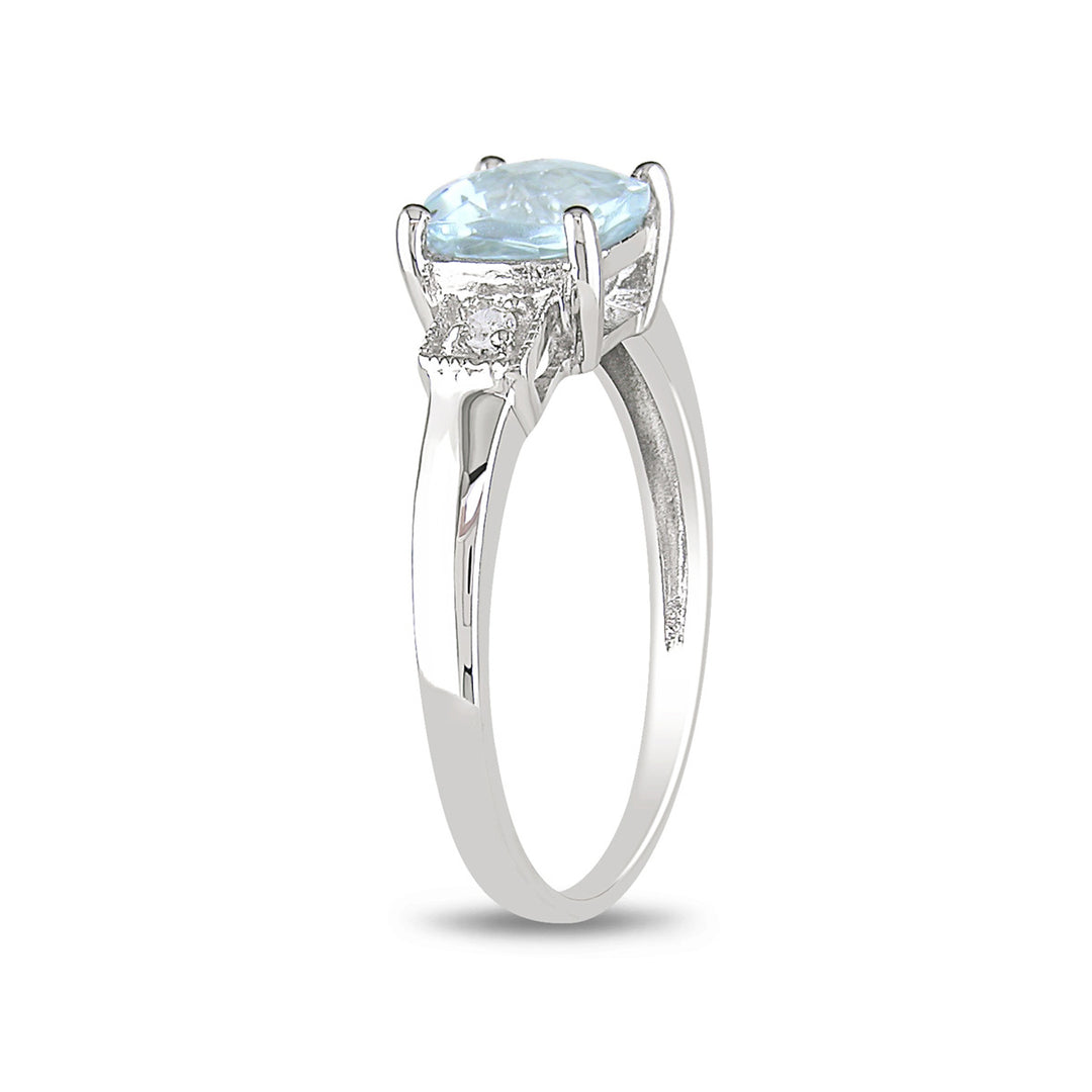 Aquamarine Ring 4/5 Carat (ctw) with Diamonds in Sterling Silver Image 2