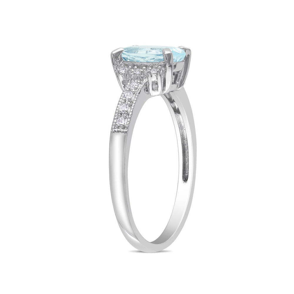 Aquamarine Ring 1.0 Carat (ctw) with Diamonds in Sterling Silver Image 2