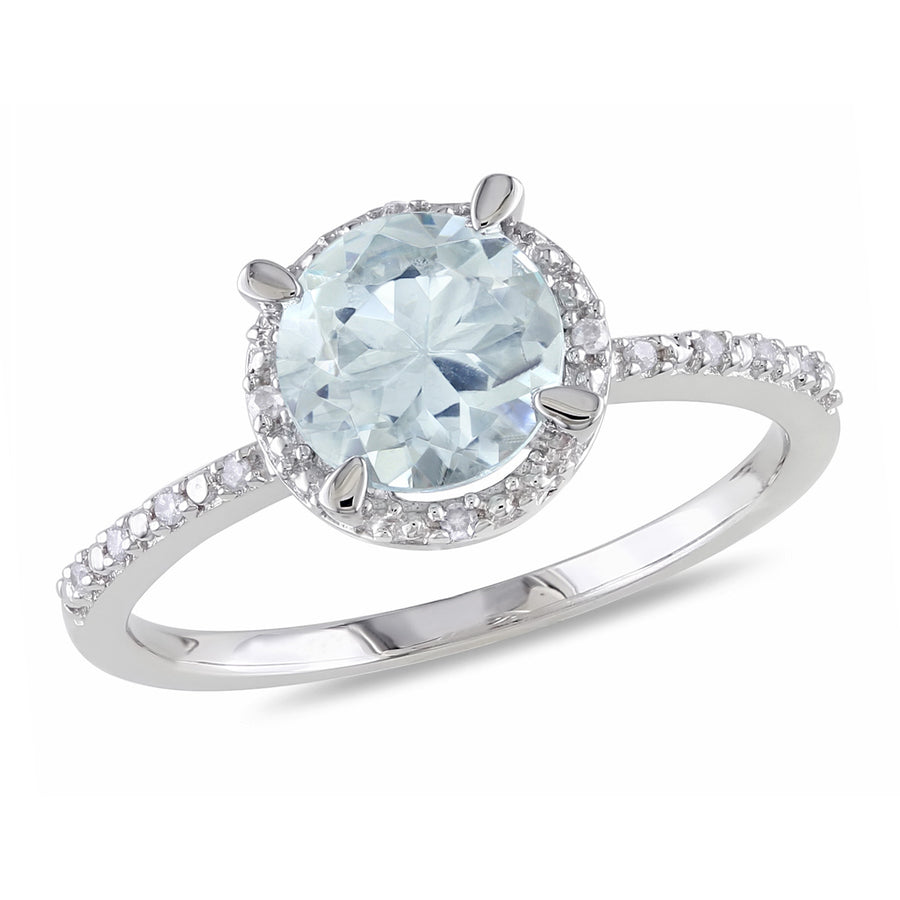 1.20 Carat (ctw) Aquamarine Ring with Diamonds in Sterling Silver Image 1