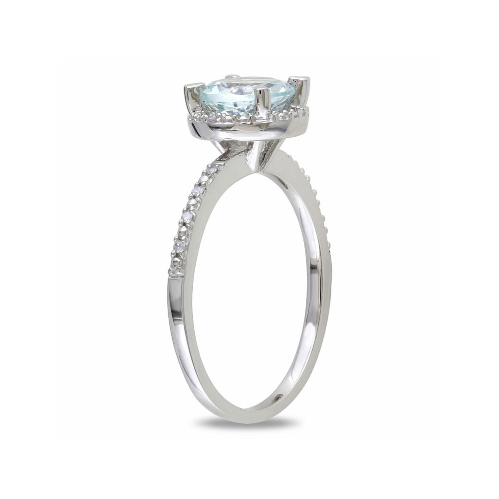 1.20 Carat (ctw) Aquamarine Ring with Diamonds in Sterling Silver Image 2
