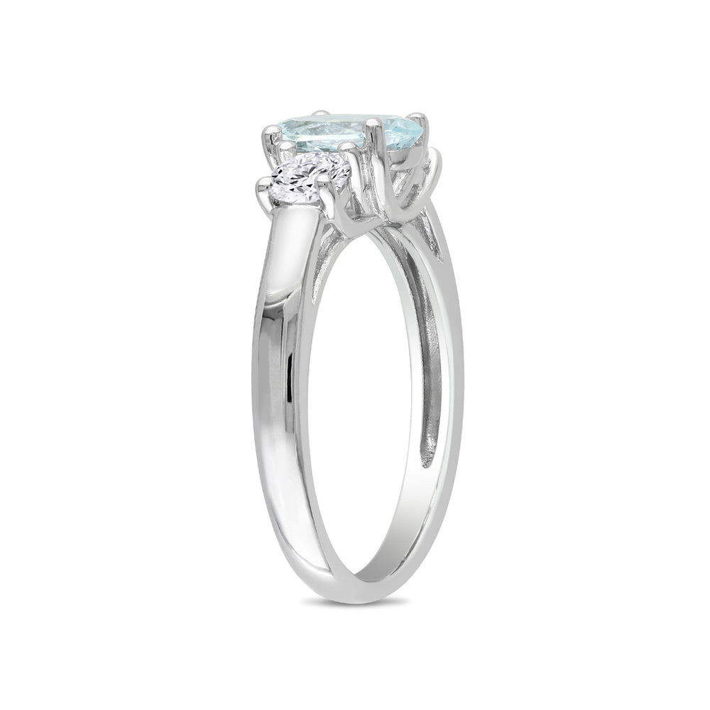 1.60 Carat (ctw)  Aquamarine and Lab-Created White Sapphire Three-Stone Ring Sterling Silver Image 2
