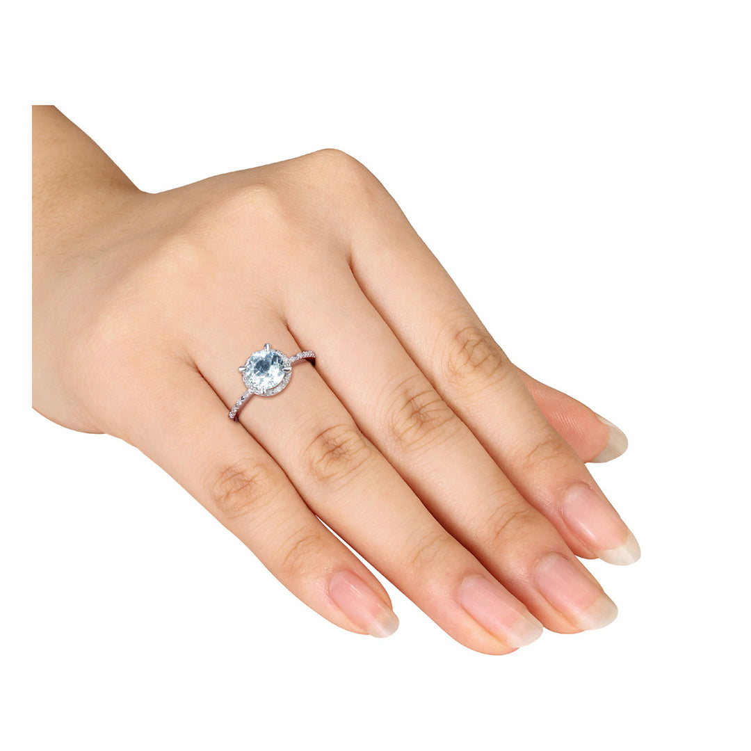 1.20 Carat (ctw) Aquamarine Ring with Diamonds in Sterling Silver Image 3