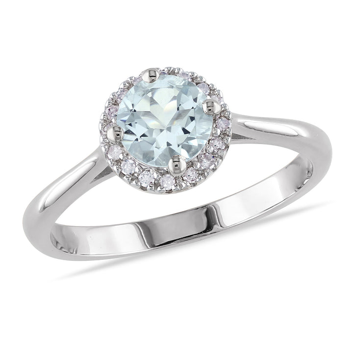 4/5 Carat (ctw) Light Aquamarine Halo Ring with Diamond in Sterling Silver Image 1