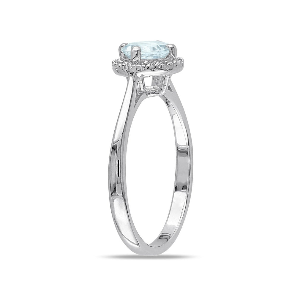 4/5 Carat (ctw) Light Aquamarine Halo Ring with Diamond in Sterling Silver Image 2