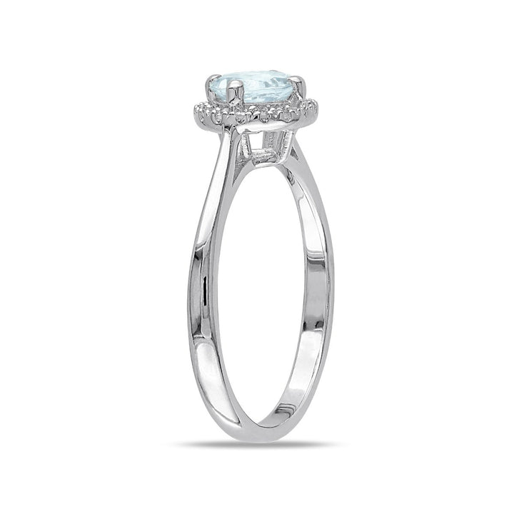 4/5 Carat (ctw) Light Aquamarine Halo Ring with Diamond in Sterling Silver Image 2