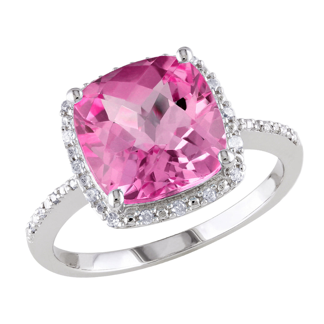 5.80 Carat (ctw) Lab-Created Pink Sapphire Ring with Accent Diamonds in Sterling Silver Image 1