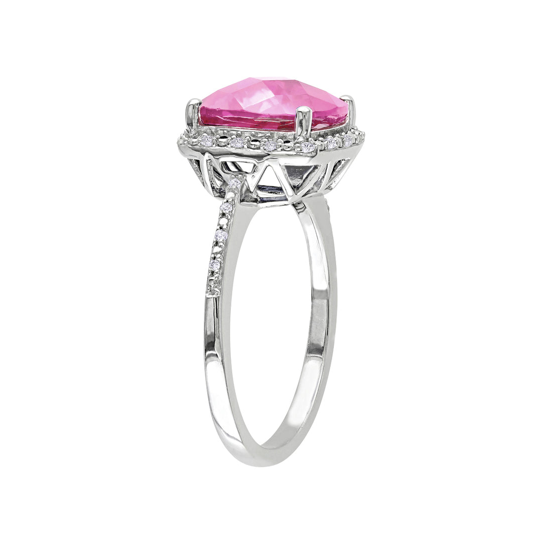5.80 Carat (ctw) Lab-Created Pink Sapphire Ring with Accent Diamonds in Sterling Silver Image 2