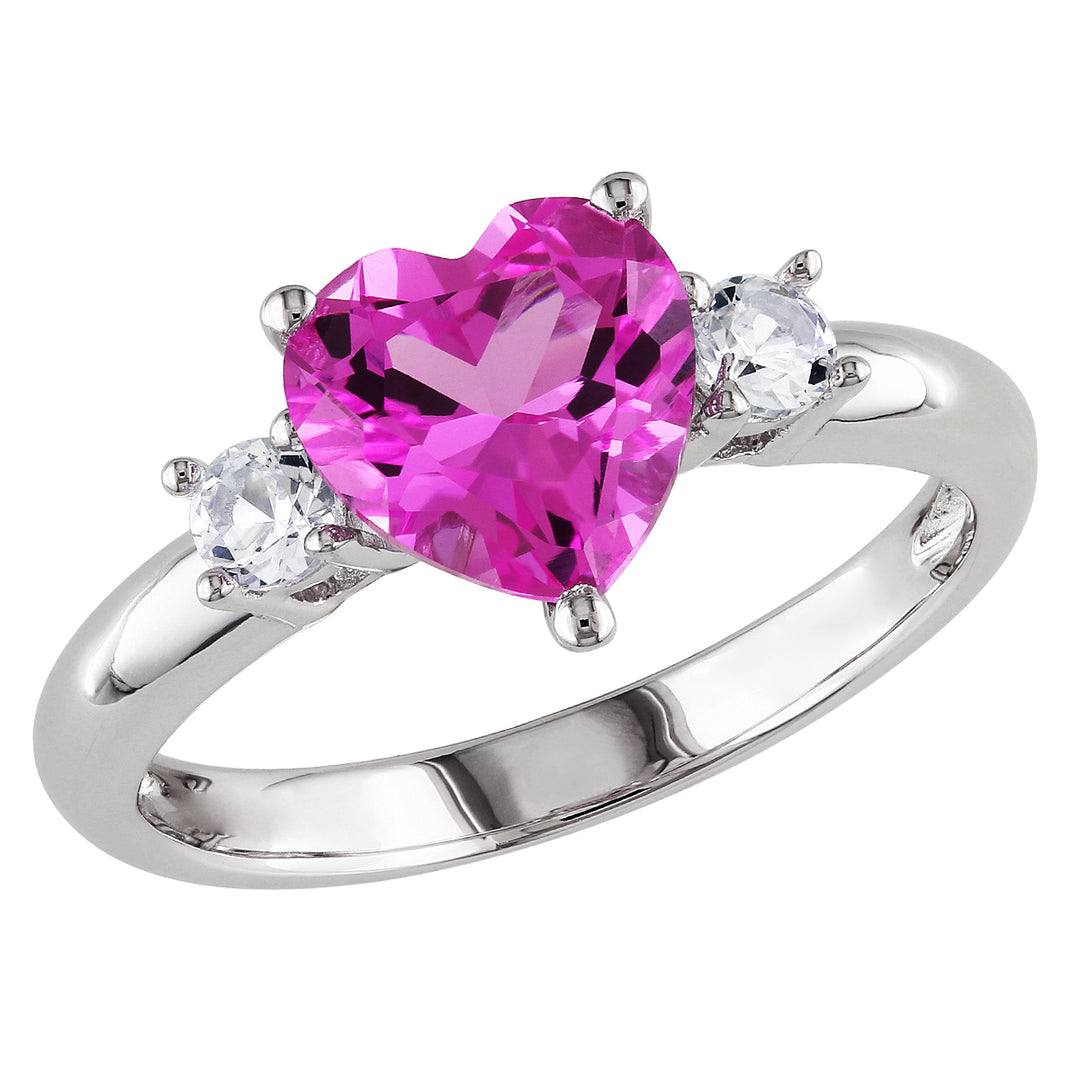 2.50 Carat (ctw) Lab-Created Pink Sapphire and Lab-Created White Sapphire Heart Ring Sterling Silver Image 1