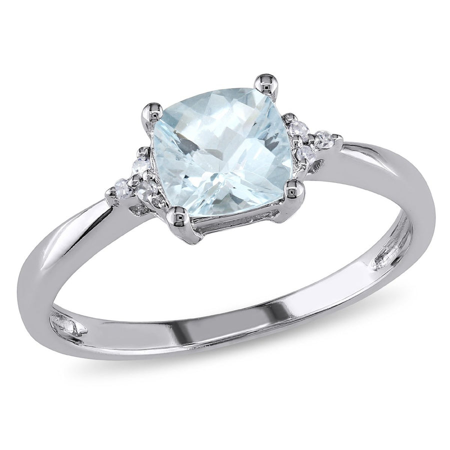 4/5 Carat (ctw) Light Aquamarine Ring with Diamonds in 10K White Gold Image 1