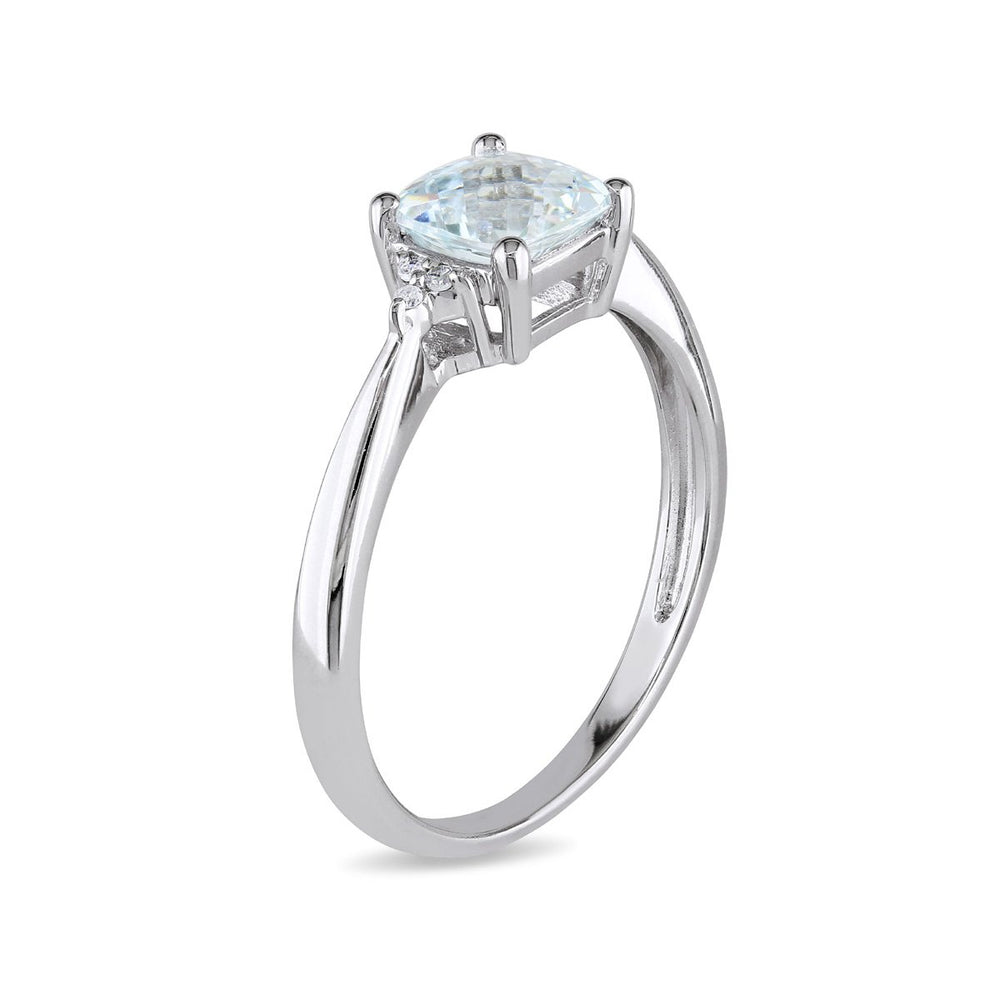 4/5 Carat (ctw) Light Aquamarine Ring with Diamonds in 10K White Gold Image 2