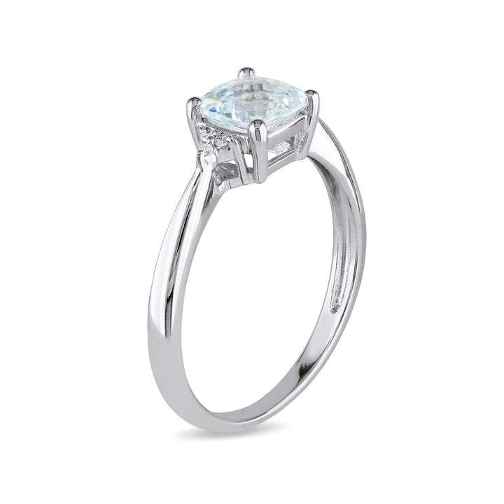 4/5 Carat (ctw) Light Aquamarine Ring with Diamonds in 10K White Gold Image 2