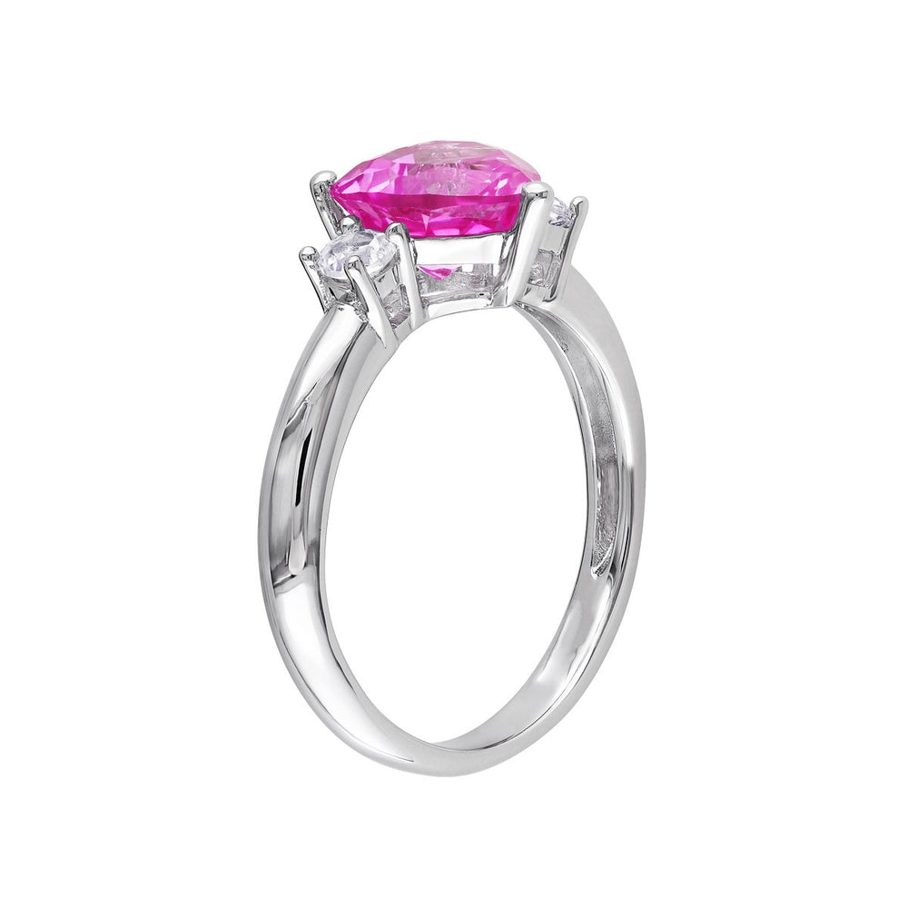 2.50 Carat (ctw) Lab-Created Pink Sapphire and Lab-Created White Sapphire Heart Ring Sterling Silver Image 2