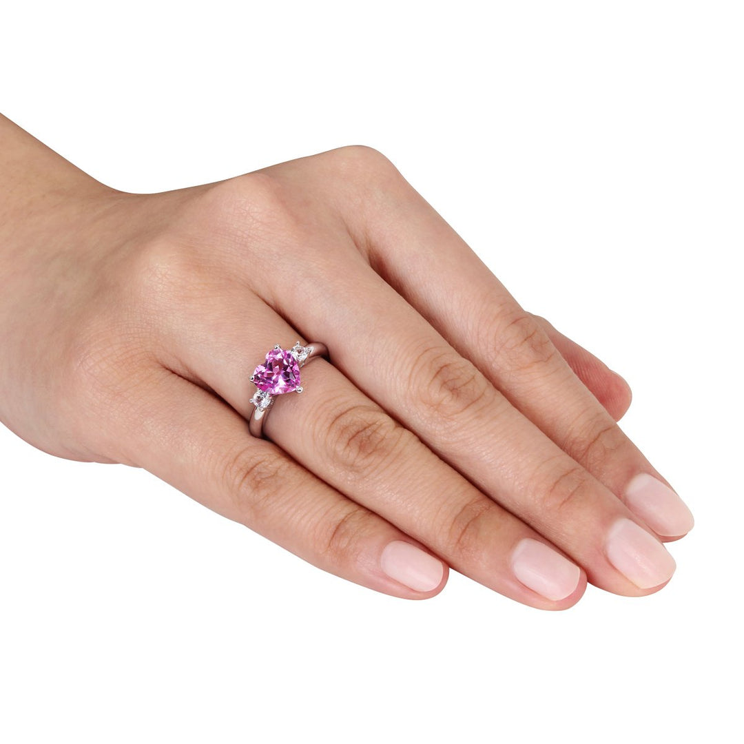 2.50 Carat (ctw) Lab-Created Pink Sapphire and Lab-Created White Sapphire Heart Ring Sterling Silver Image 3