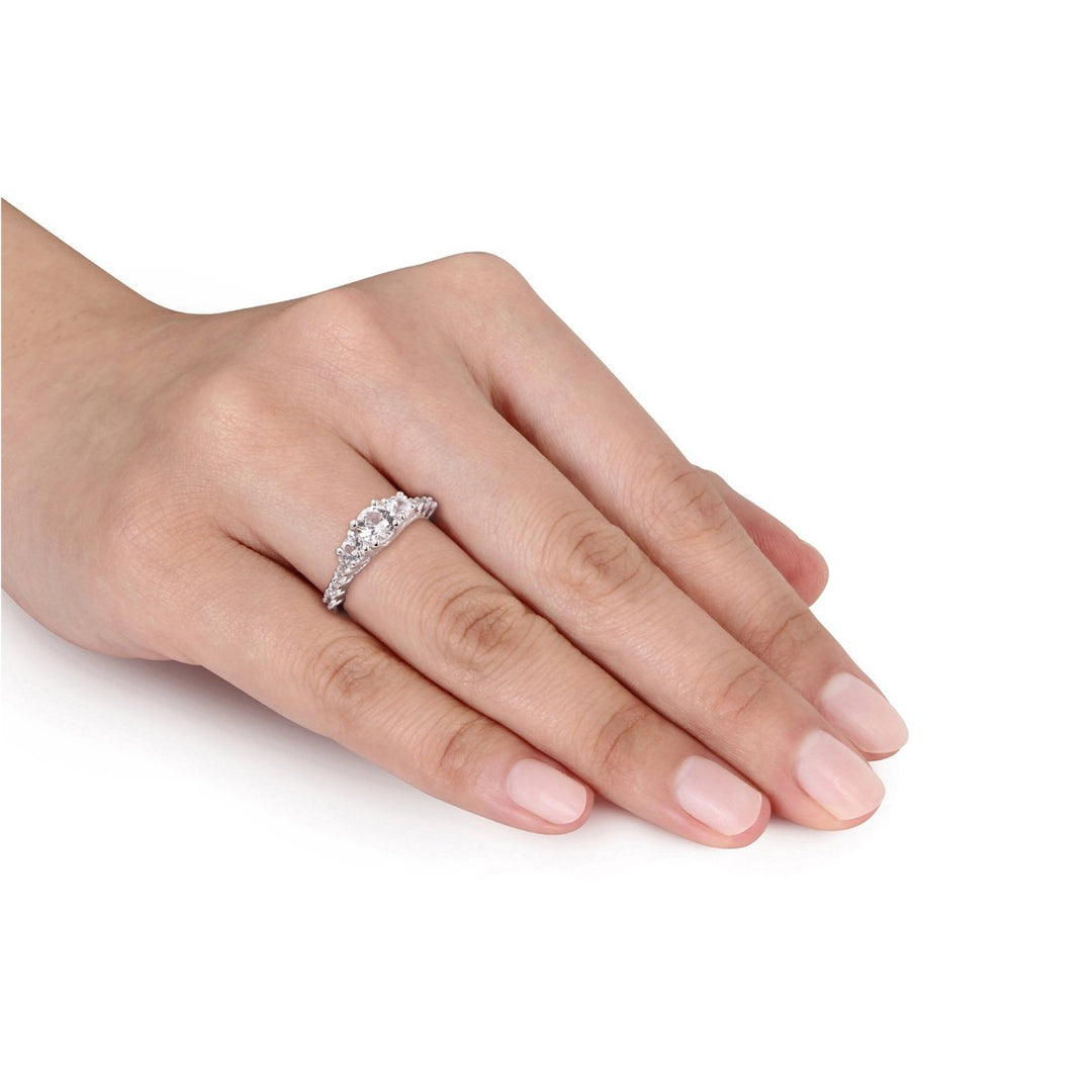 1.40 Carat (ctw) Three-Stone Lab-Created White Sapphire Ring in Sterling Silver Image 3