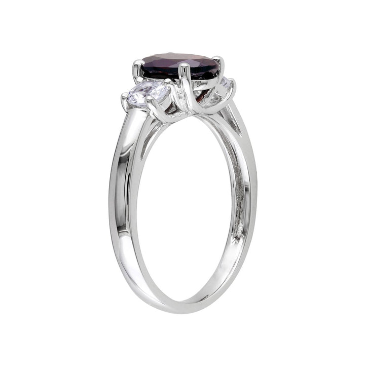 2.00 Carat (ctw) Garnet and Lab-Created White Sapphire Three Stone Ring in Sterling Silver Image 2