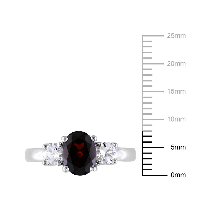 2.00 Carat (ctw) Garnet and Lab-Created White Sapphire Three Stone Ring in Sterling Silver Image 4