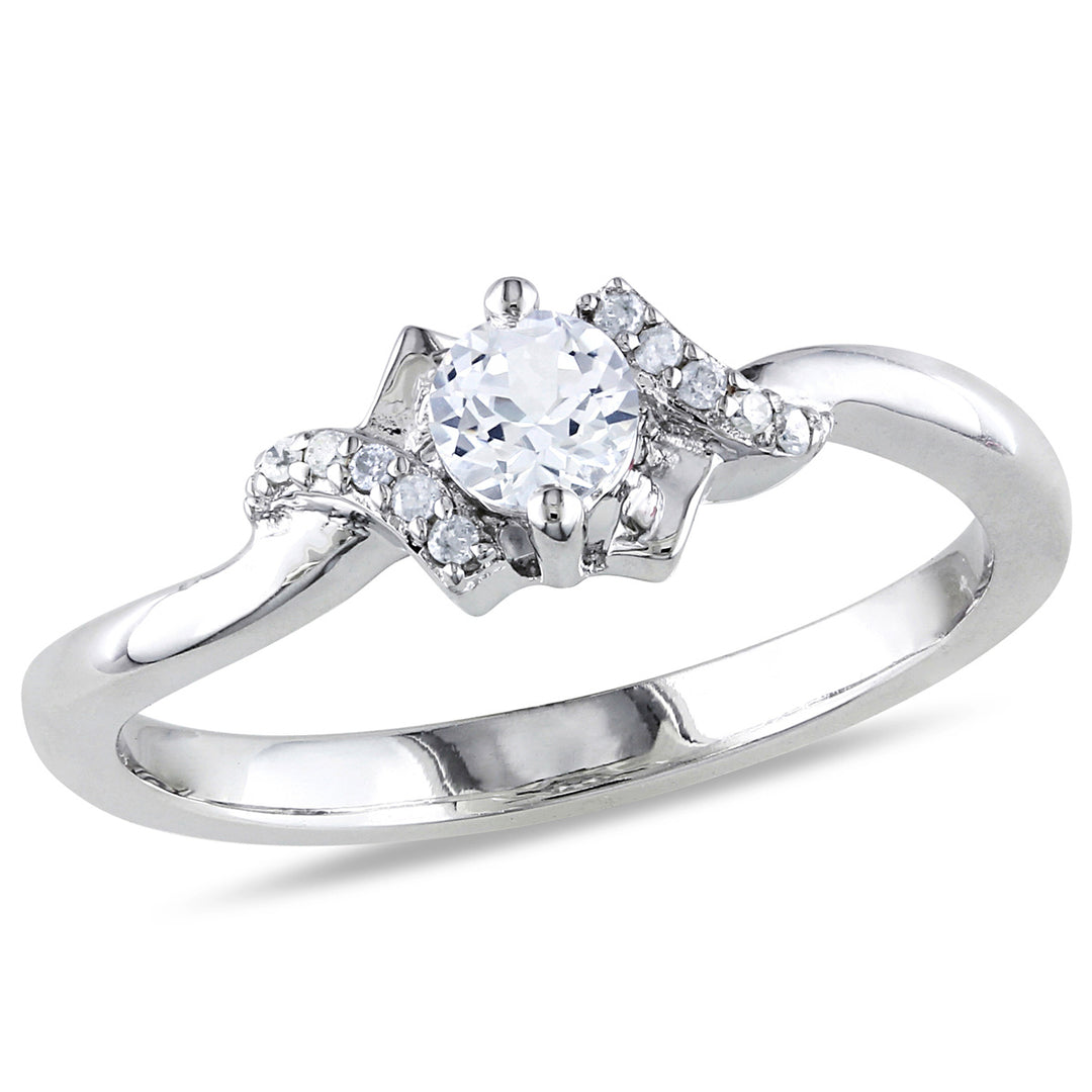 1/3 Carat (ctw) Lab-Created White Sapphire Promise Ring with Diamonds in Sterling Silver Image 1