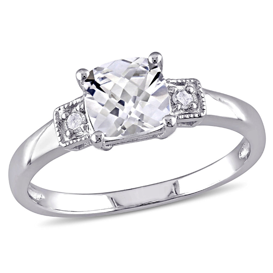 1.25 Carat (ctw) Cushion-Cut Lab-Created White Sapphire Ring with Accent Diamonds in Sterling Silver Image 1