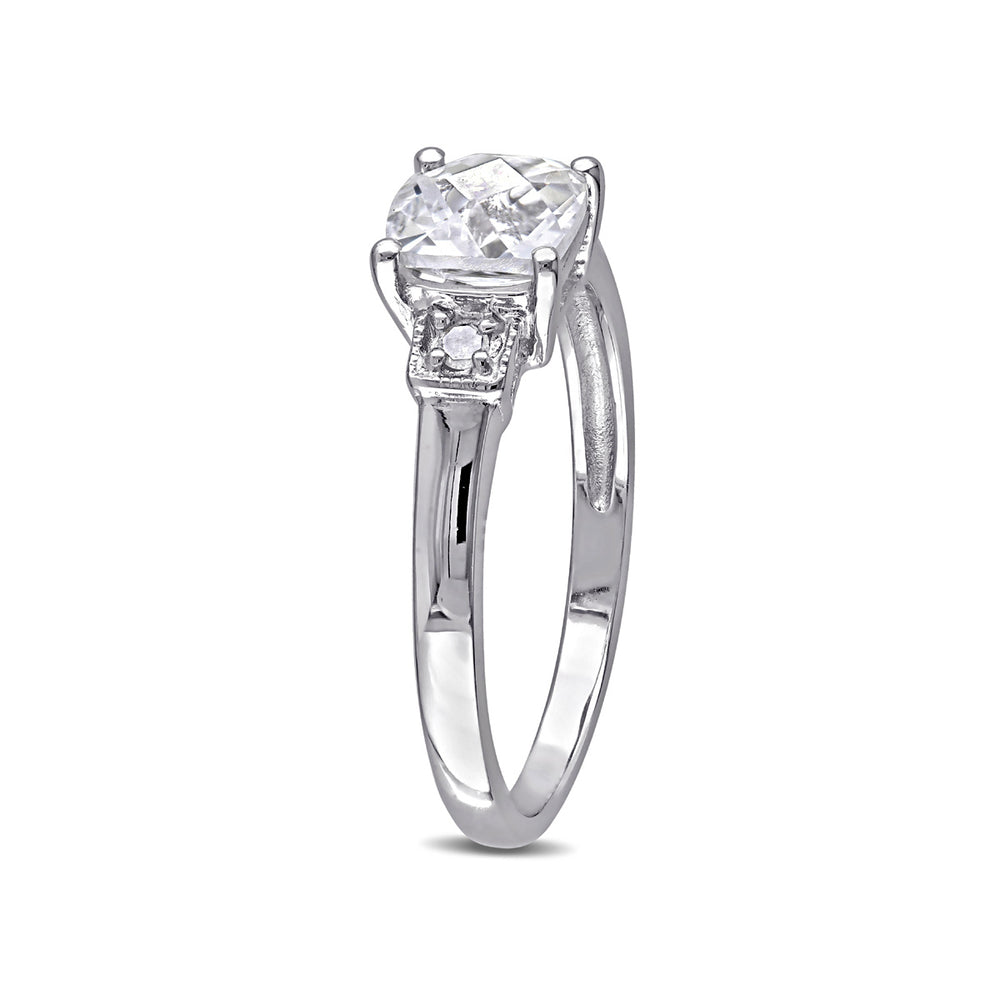 1.25 Carat (ctw) Cushion-Cut Lab-Created White Sapphire Ring with Accent Diamonds in Sterling Silver Image 2