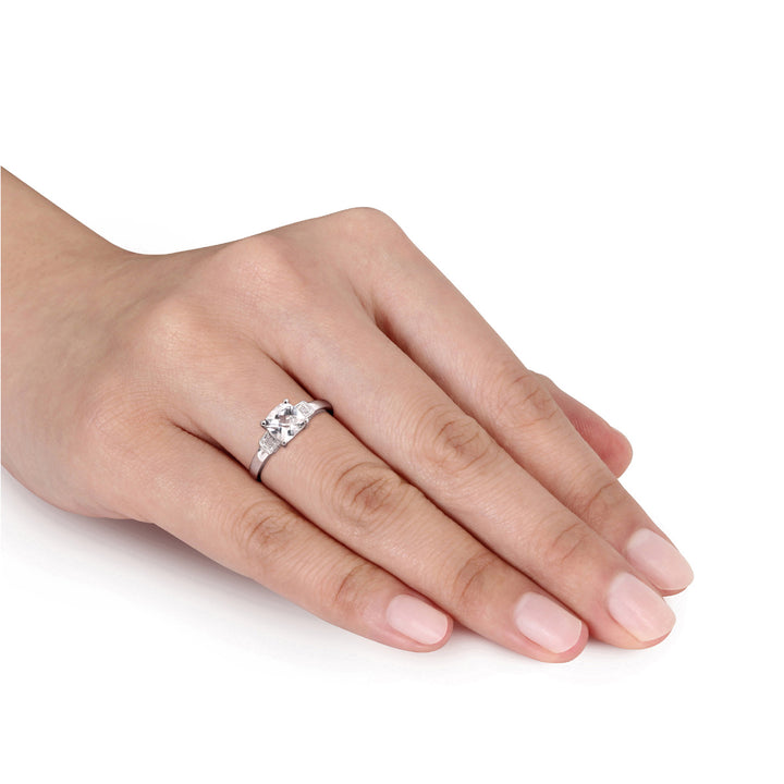 1.25 Carat (ctw) Cushion-Cut Lab-Created White Sapphire Ring with Accent Diamonds in Sterling Silver Image 3